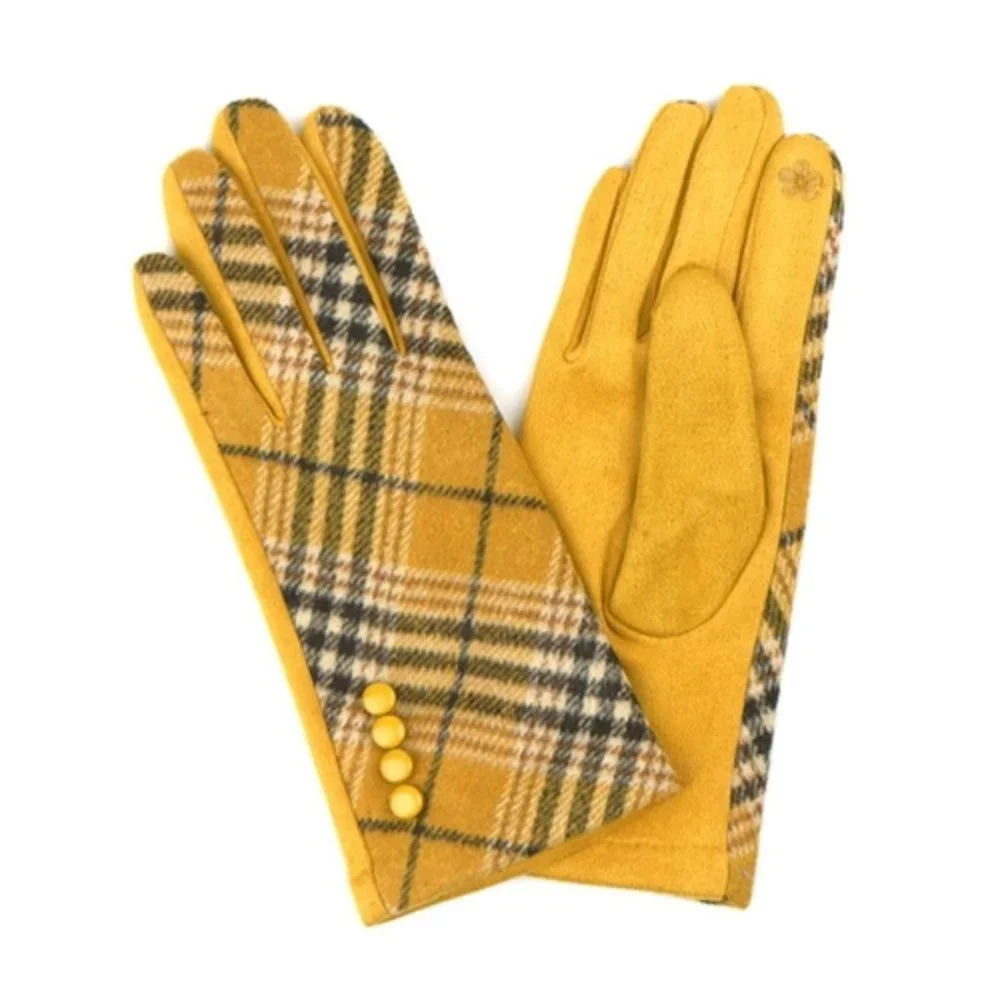 Yellow Plaid touch screen gloves